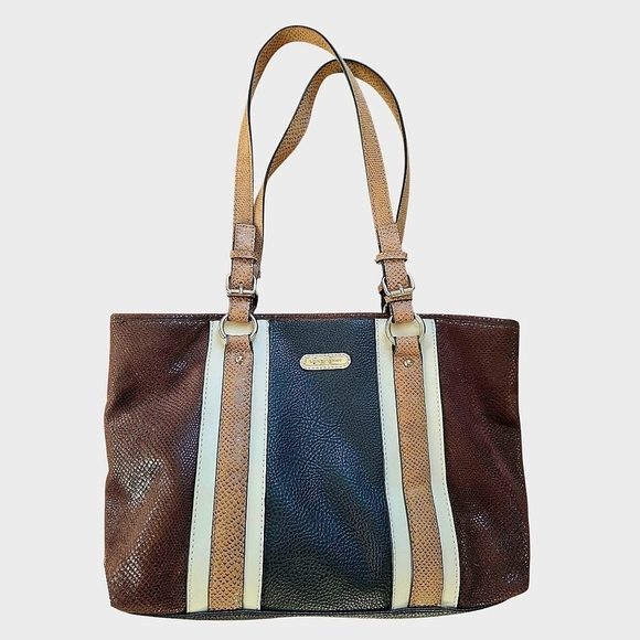 Dana Buchman Handbags - 👜 Dana Buchman Brown Striped Tote Bag w/ Faux Suede Accents